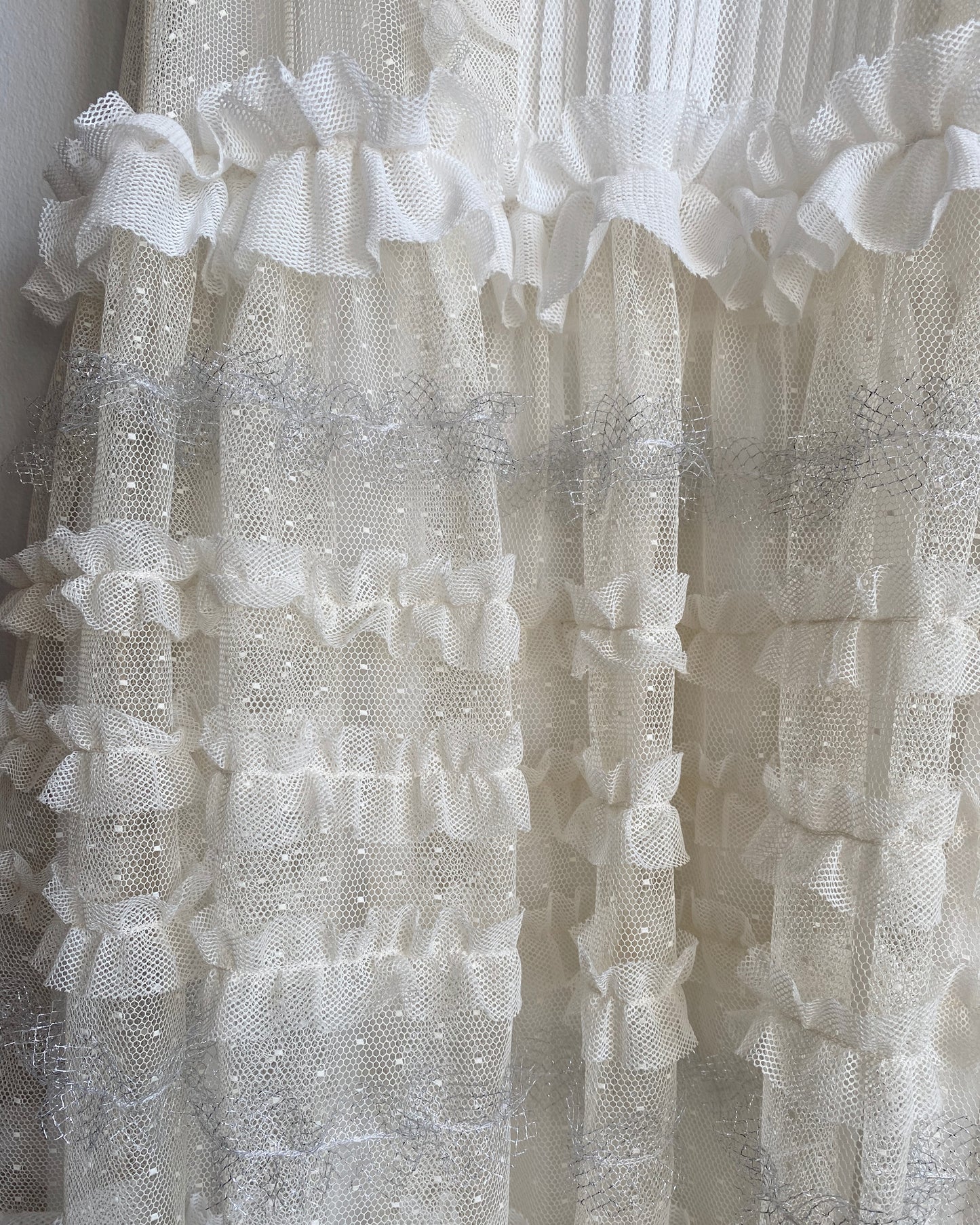 Ivory Point D'esprit Tulle Striped Midi Dress