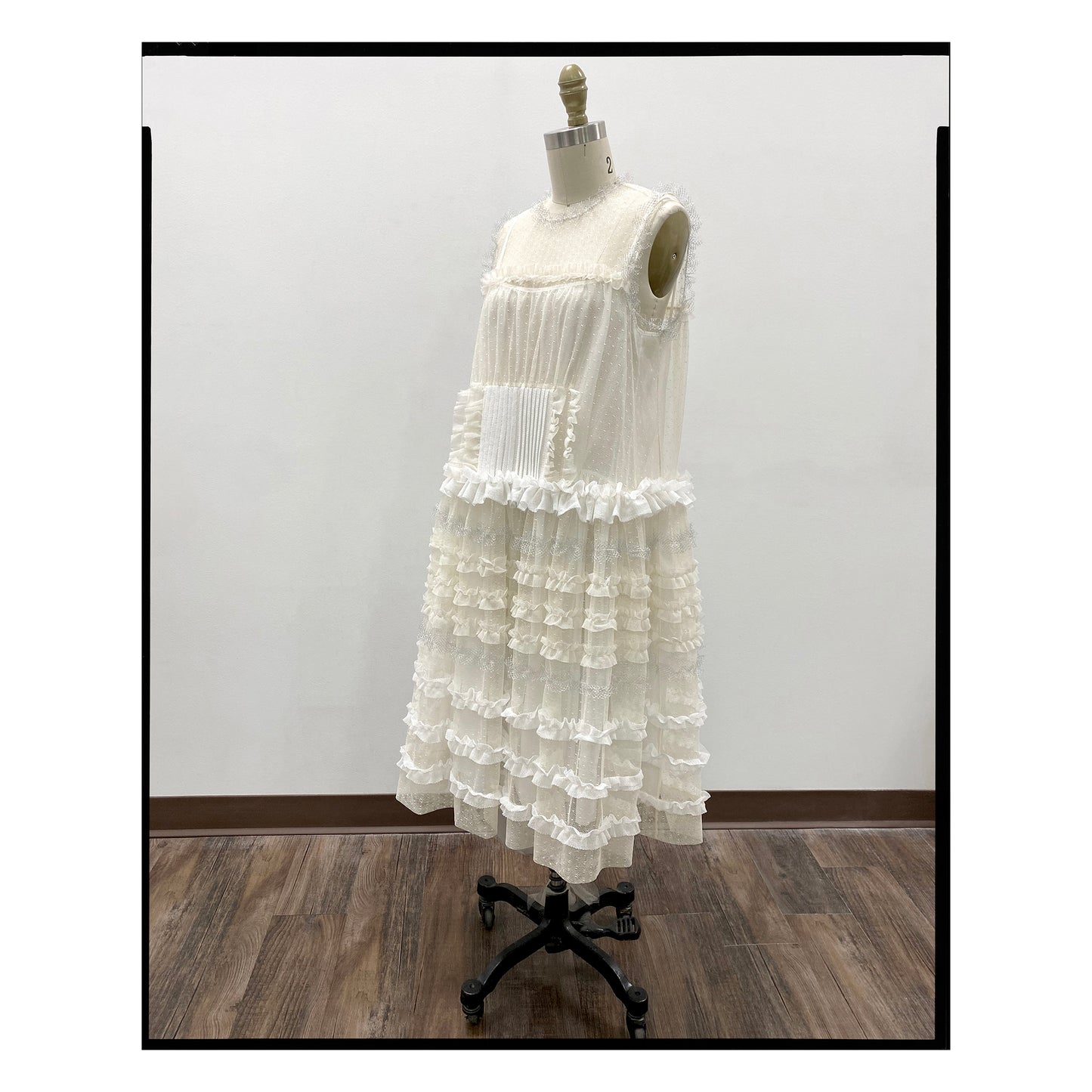 Ivory Point D'esprit Tulle Striped Midi Dress