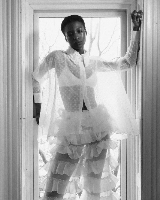 White San Gallo Organdy Trapeze Shirt