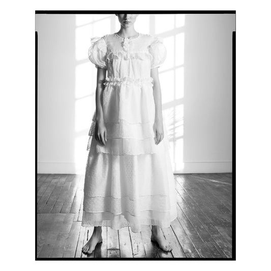White San Gallo Organdy Layered Gown