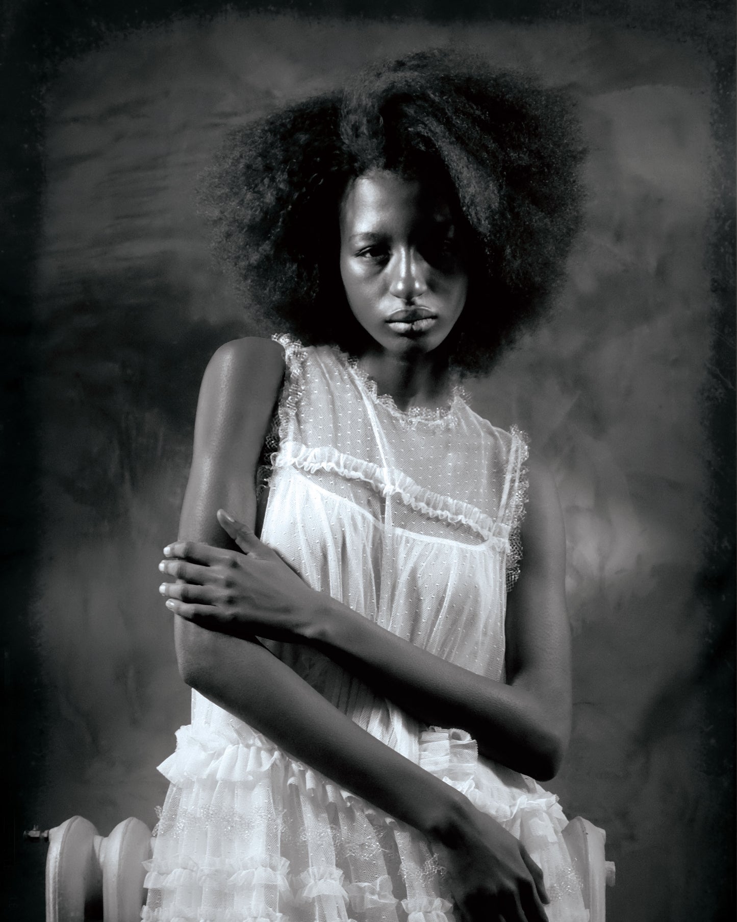 Ivory Point D'esprit Tulle Striped Midi Dress