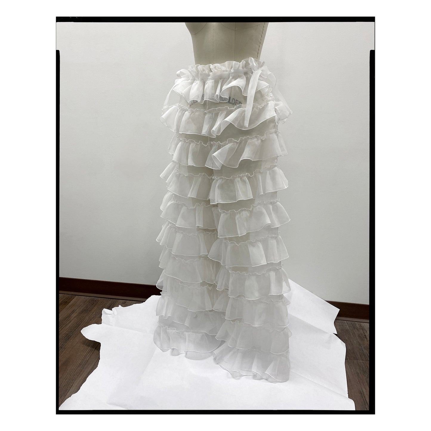 White Organdy Tie Waist Ruffled Pant