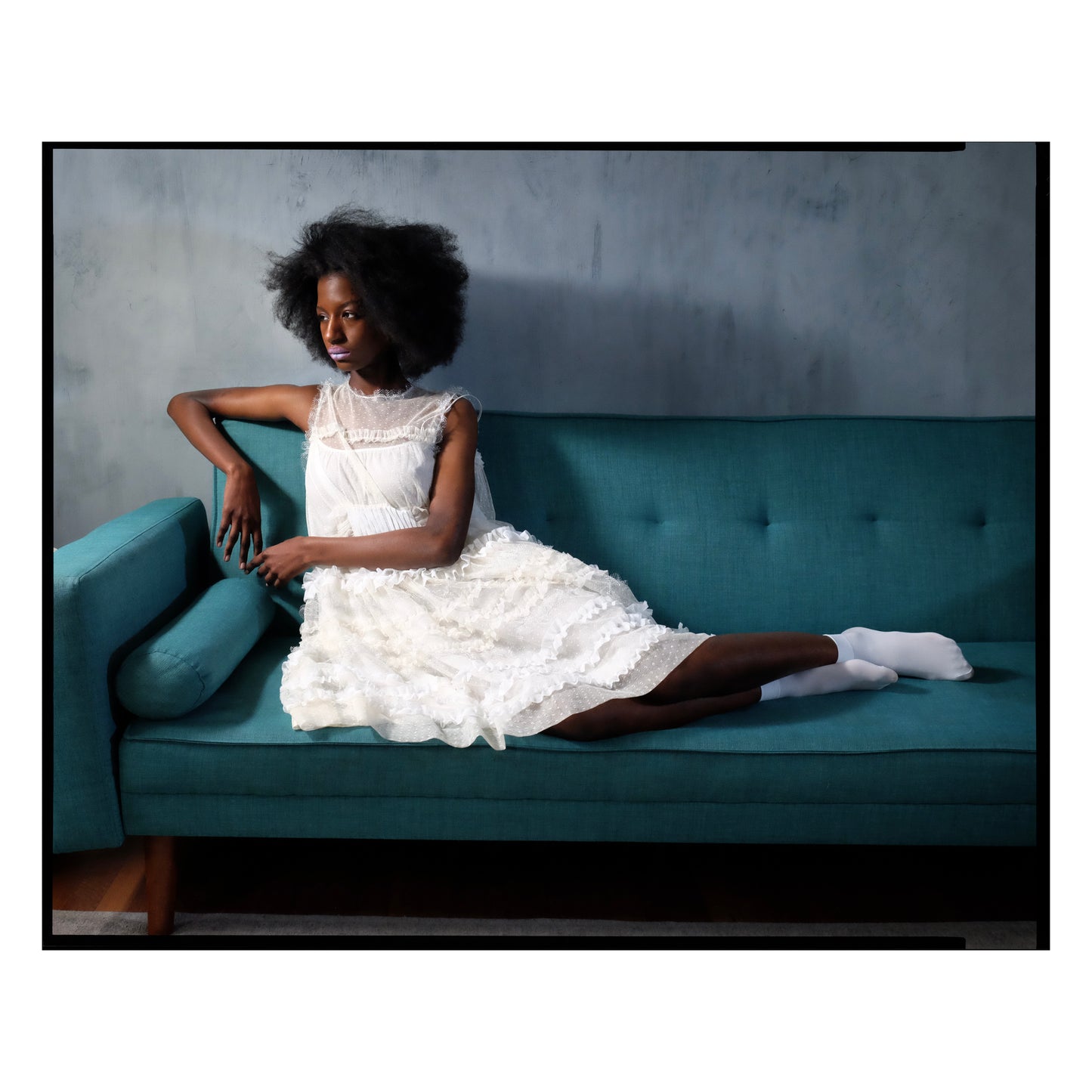 Ivory Point D'esprit Tulle Striped Midi Dress