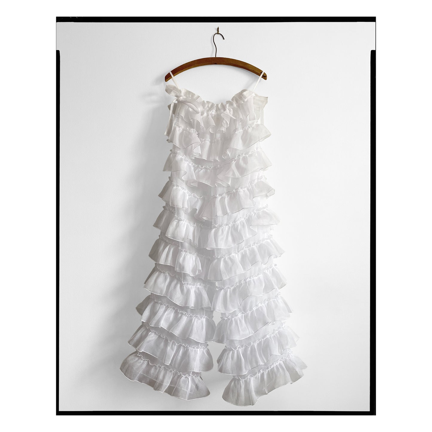 White Organdy Tie Waist Ruffled Pant