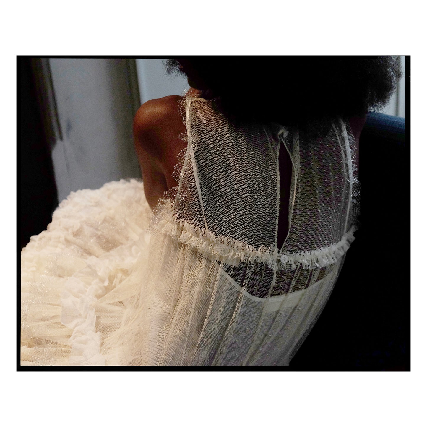 Ivory Point D'esprit Tulle Striped Midi Dress