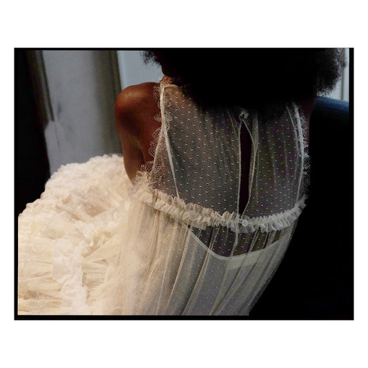 Ivory Point D'esprit Tulle Striped Midi Dress