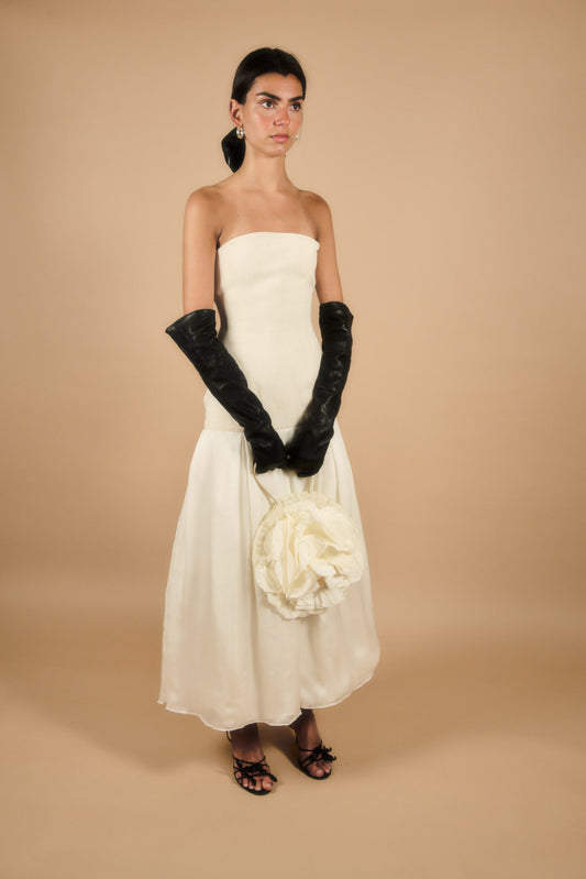 The Crown off-shoulder linen and silk wedding dress by Théoro